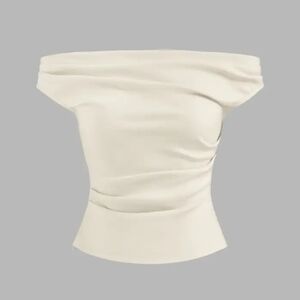 CIDER | Ivory Off-Shoulder Zipper Crop Top | Small 🕊️